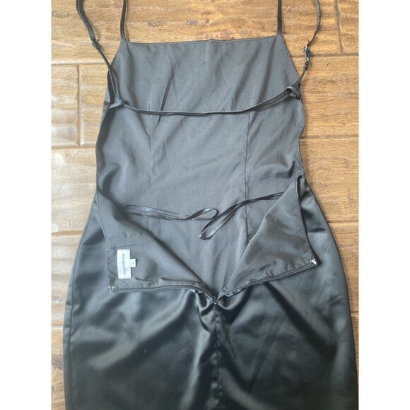 Superdown Open Back Mini Dress Small Black Satin Y2K 90's Clubwear Holiday Party - Picture 8 of 9